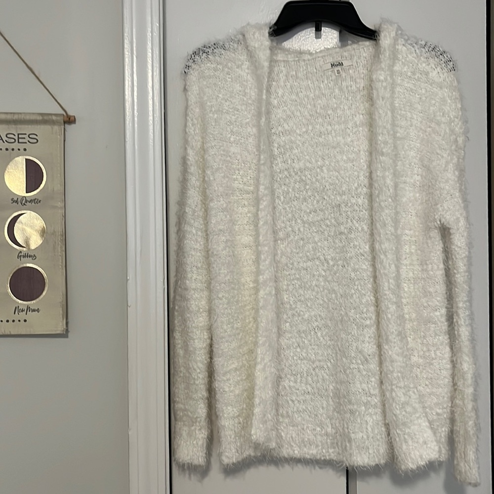White soft fuzzy cardigan